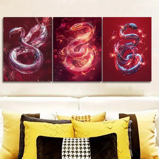 3pcs A red crystal snake Wall Art Set Canvas Framed 40x60cm - High Quality Print 100% Australian Made Wall Canvas Ready to Hang