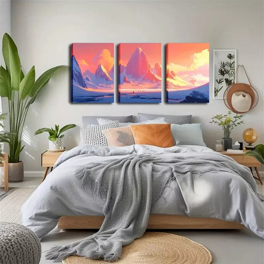 3pcs Magnificent Snow Mountain Wall Art Set Canvas Framed 40x60cm - High Quality Print 100% Australian Made Wall Canvas Ready to Hang