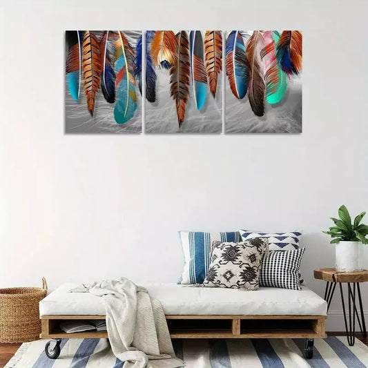 3pcs Modern Cool Decorative Feather Aesthetic Wall Art Set Canvas Framed 40x60cm - High Quality Print 100% Australian Made Wall Canvas Ready to Hang
