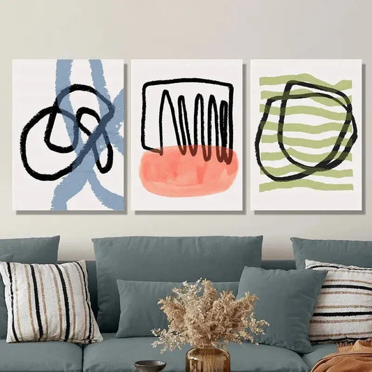 3pcs Abstract black line drawing, Metal Print Ready to Hang Art