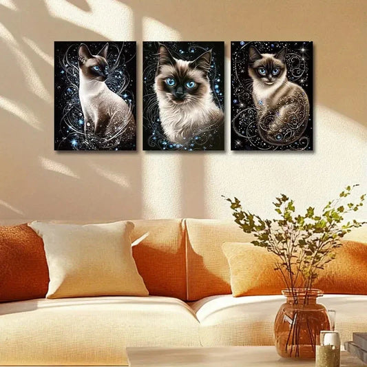 3pcs Siamese cat with Blue Eye Metal Print Ready to Hang Art