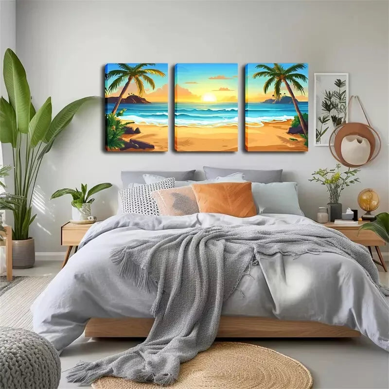 3pcs Blue Water, Romantic Beach, Wall Art Set Canvas Framed 40x60cm - High Quality Print 100% Australian Made Wall Canvas Ready to Hang