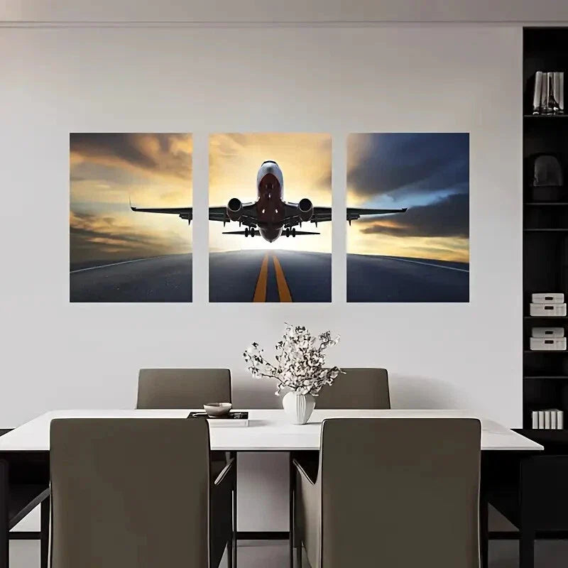 3pcs Aircraft Take Off Scene Metal Print Ready to Hang Art