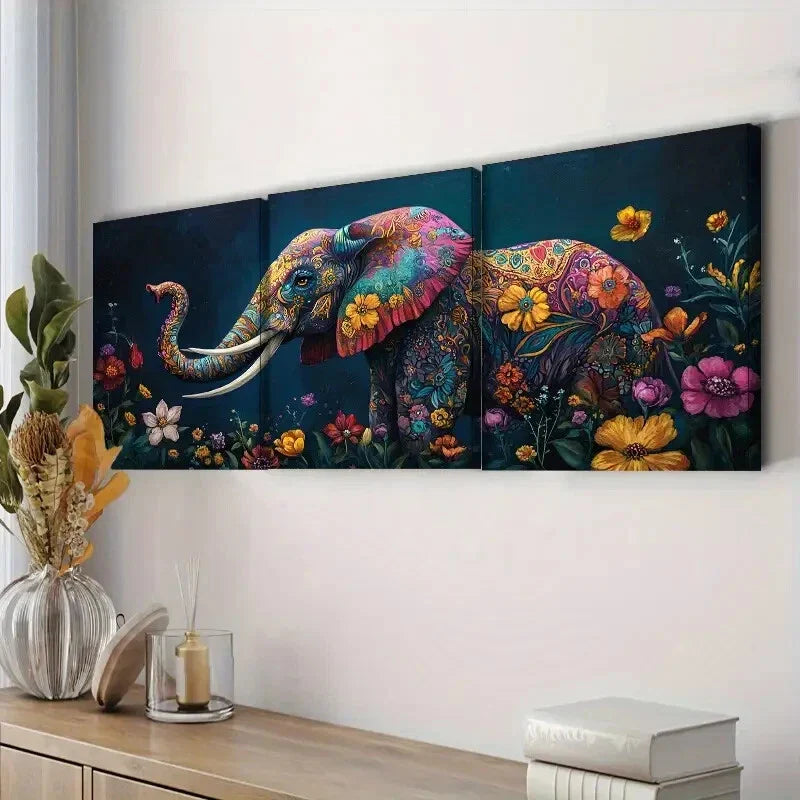 3pcs Vibrant Elephant Colorful Art Perfect Wall Art Set Canvas Framed 40x60cm - High Quality Print 100% Australian Made Wall Canvas Ready to Hang
