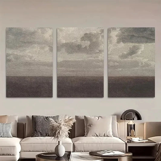 3pcs Minimalist Cloudy Sky Landscape Serene Water Metal Print Ready to Hang Art