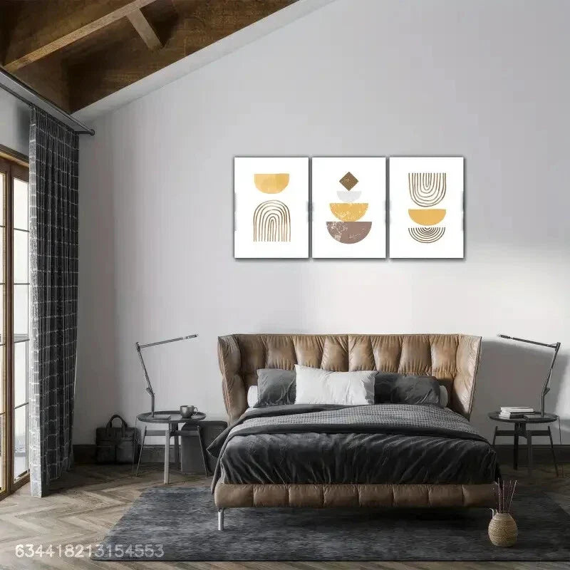 3pcs Modern Bauhaus Geometric & Line Patterns Metal Print Ready to Hang Art