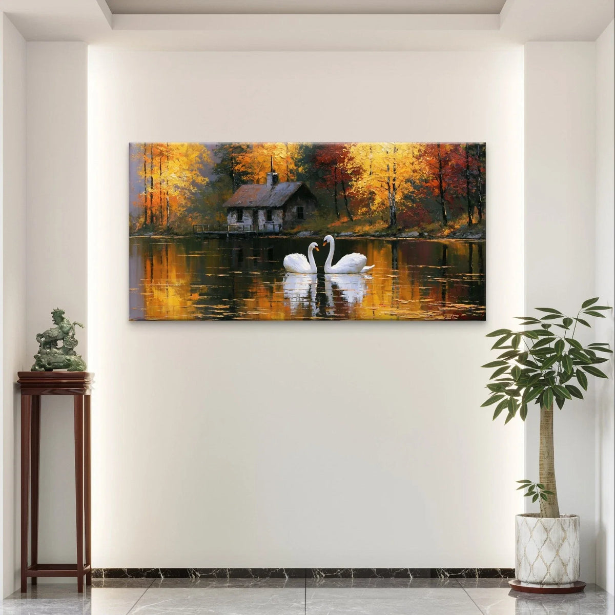Lake Landscape with Swans Cozy Wall Art Canvas Office Home Framed 120x60cm
