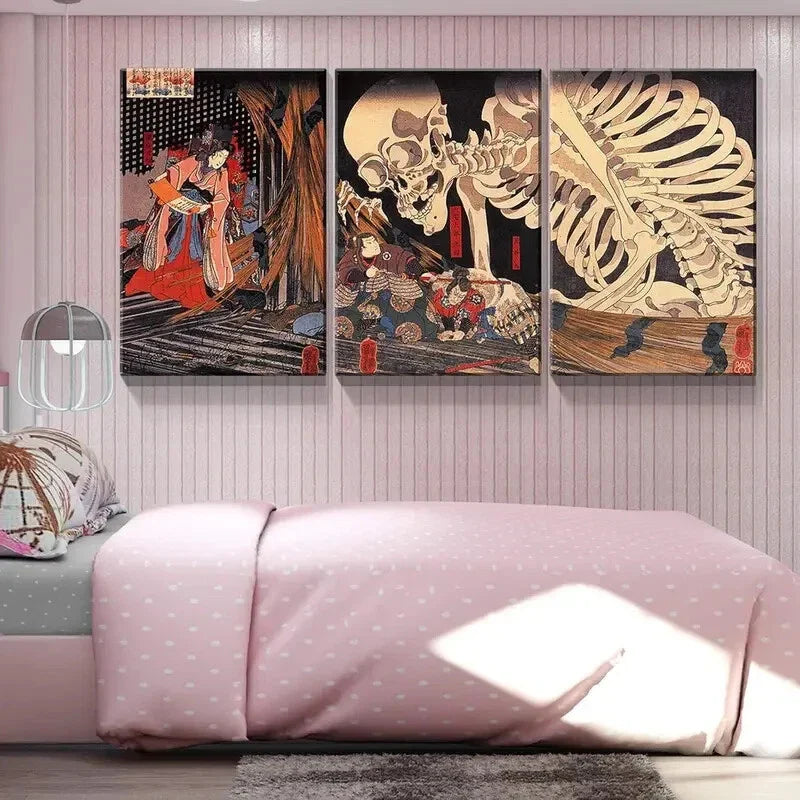 3pcs The Witch And The Skeleton Metal Print Ready to Hang Art