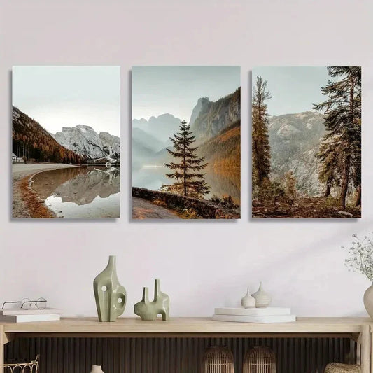 3pcs forest in the valley, dreamy mountains, Metal Print Ready to Hang Art
