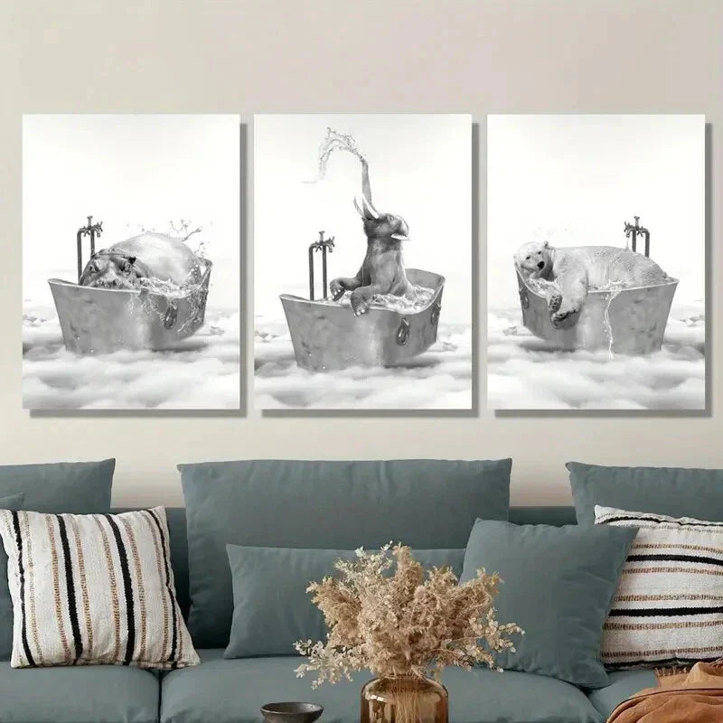 3pcs ,Featuring Animal Illustrations Metal Print Ready to Hang Art