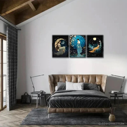3pcs Featuring a Moon Goddess Stunning Metal Print Ready to Hang Art