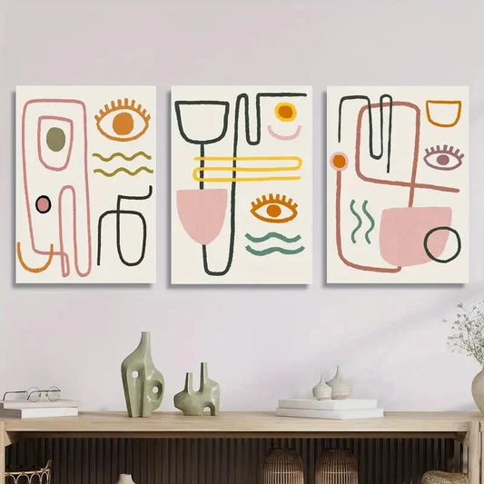 3pcs painting of human face, minimalist line Metal Print Ready to Hang Art