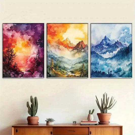 3pcs Stunning Three - Panel Landscape Canvas Metal Print Ready to Hang Art