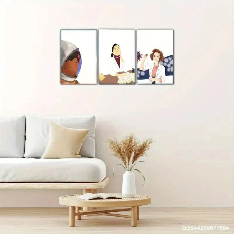 3pcs Female Scientist Poster Astronaut Teacher Metal Print Ready to Hang Art