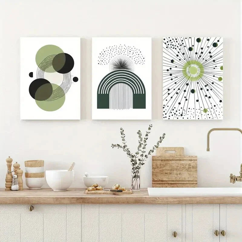 3pcs Minimalist Boho Geometric Modern Metal Print Ready to Hang Art