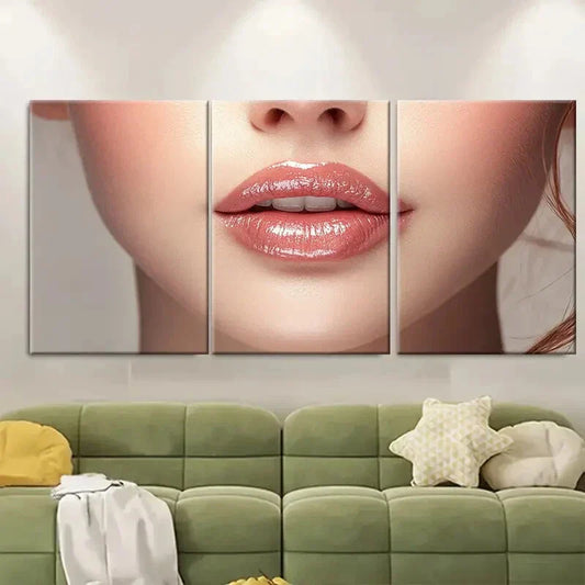 3pcs Beautiful Pair of Lips Young Lady Metal Print Ready to Hang Art