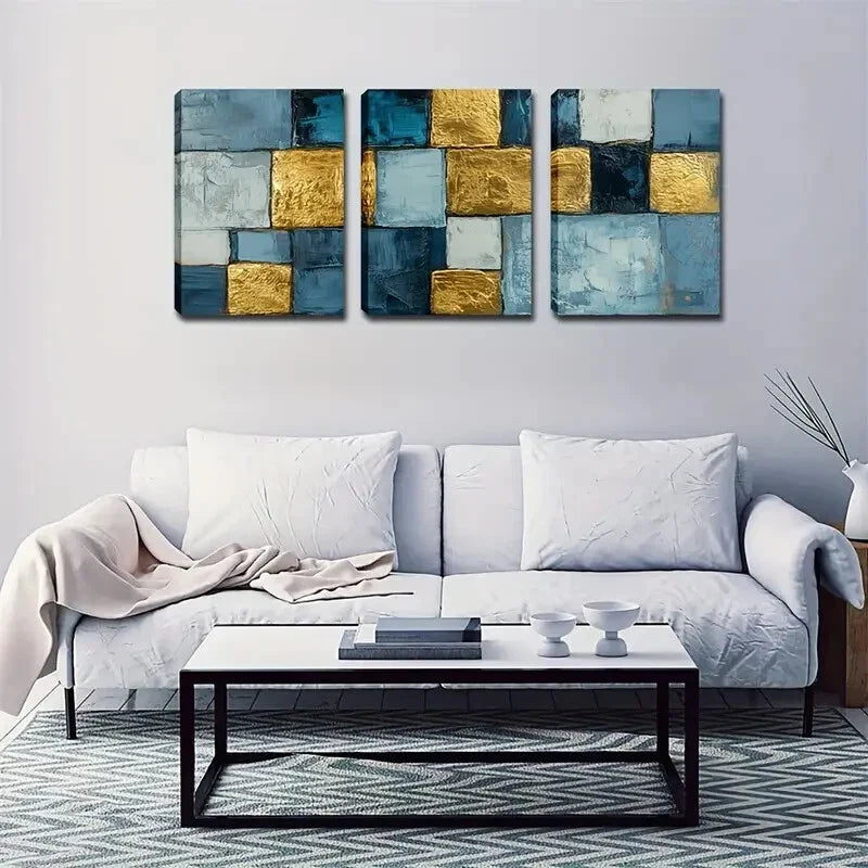 3pcs Neatly Arranged Square Creative Design Metal Print Ready to Hang Art