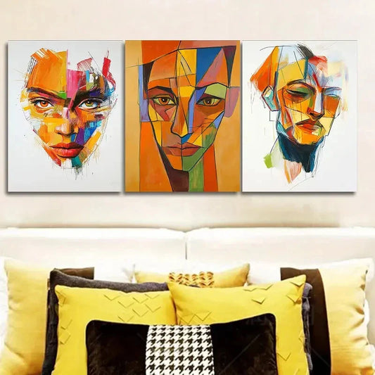 3pcs Modern abstract images of a single face Wall Art Set Canvas Framed 40x60cm - High Quality Print 100% Australian Made Wall Canvas Ready to Hang