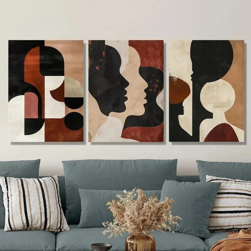 3pcs Geometric Silhouette Red And Black Painting Metal Print Ready to Hang Art