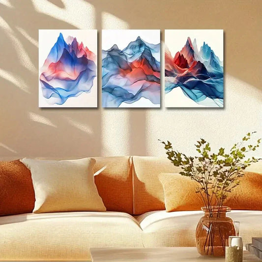 3pcs Modern Psychedelic Mountain Design Metal Print Ready to Hang Art