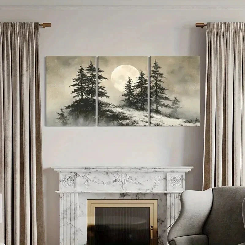 3pcs Moonlit Forest Silhouette Landscape Metal Print Ready to Hang Art