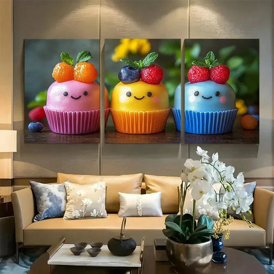 3pcs Vibrant Cute Kawaii Cake Cuteness Overload Metal Print Ready to Hang Art