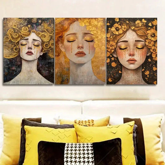 3pcs Girl in tears ( Wall Art Set Canvas Framed 40x60cm - High Quality Print 100% Australian Made Wall Canvas Ready to Hang