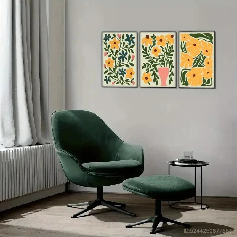 3pcs Abstract Style Yellow & Orange Flowers Metal Print Ready to Hang Art