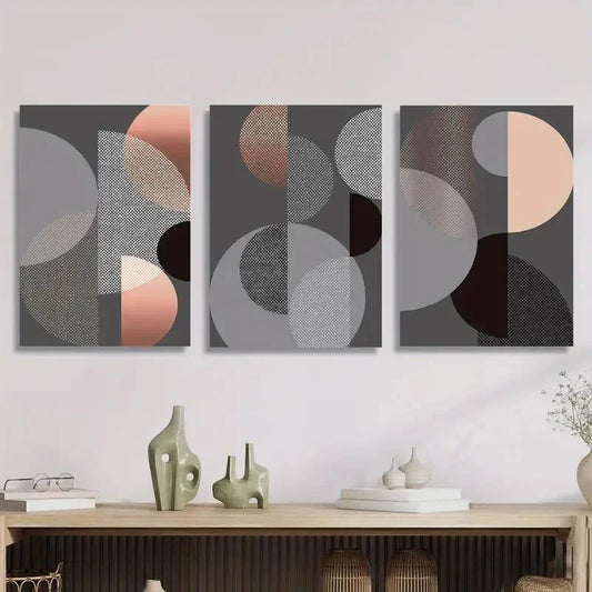 3pcs Geometric Shapes, Fashion Theme Metal Print Ready to Hang Art