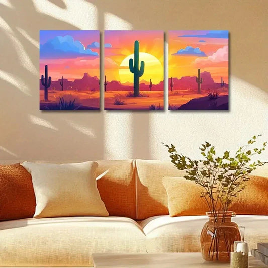 3pcs Cactus in the Desert Design Metal Print Ready to Hang Art