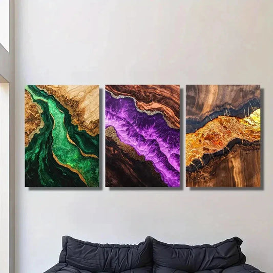 3pcs Golden sand texture stone background, , Metal Print Ready to Hang Art