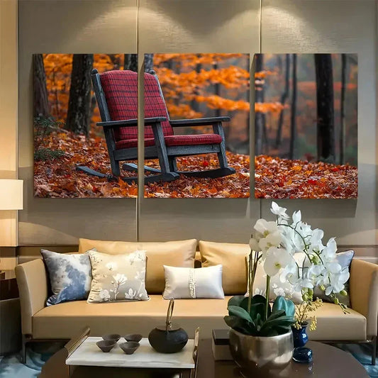 3pcs The Rocking Chair in Autumn Metal Print Ready to Hang Art