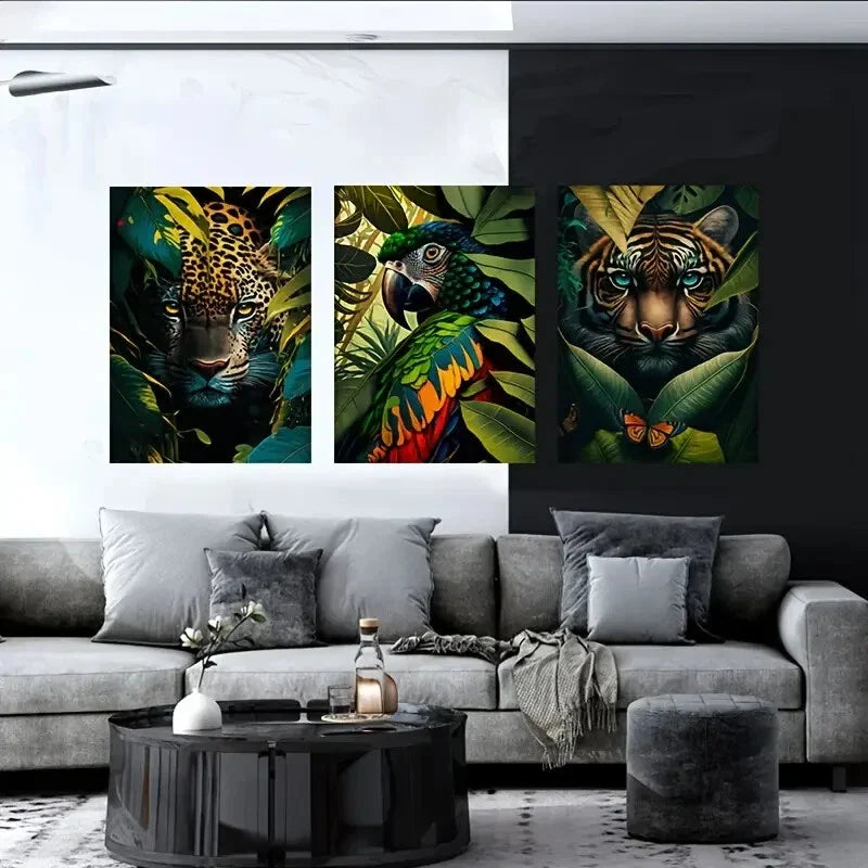 3pcs Vibrant Jungle Animal Metal Print Ready to Hang Art