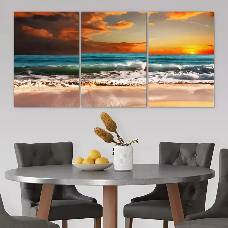 3pcs Sunset Ocean Wave Beach Canvas Framed 40x60cm - High Quality Print 100% Australian Made Wall Canvas Ready to Hang