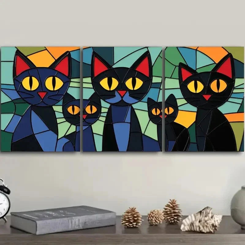3pcs Black Cats Family Wall Art Set Canvas Framed 40x60cm - High Quality Print 100% Australian Made Wall Canvas Ready to Hang