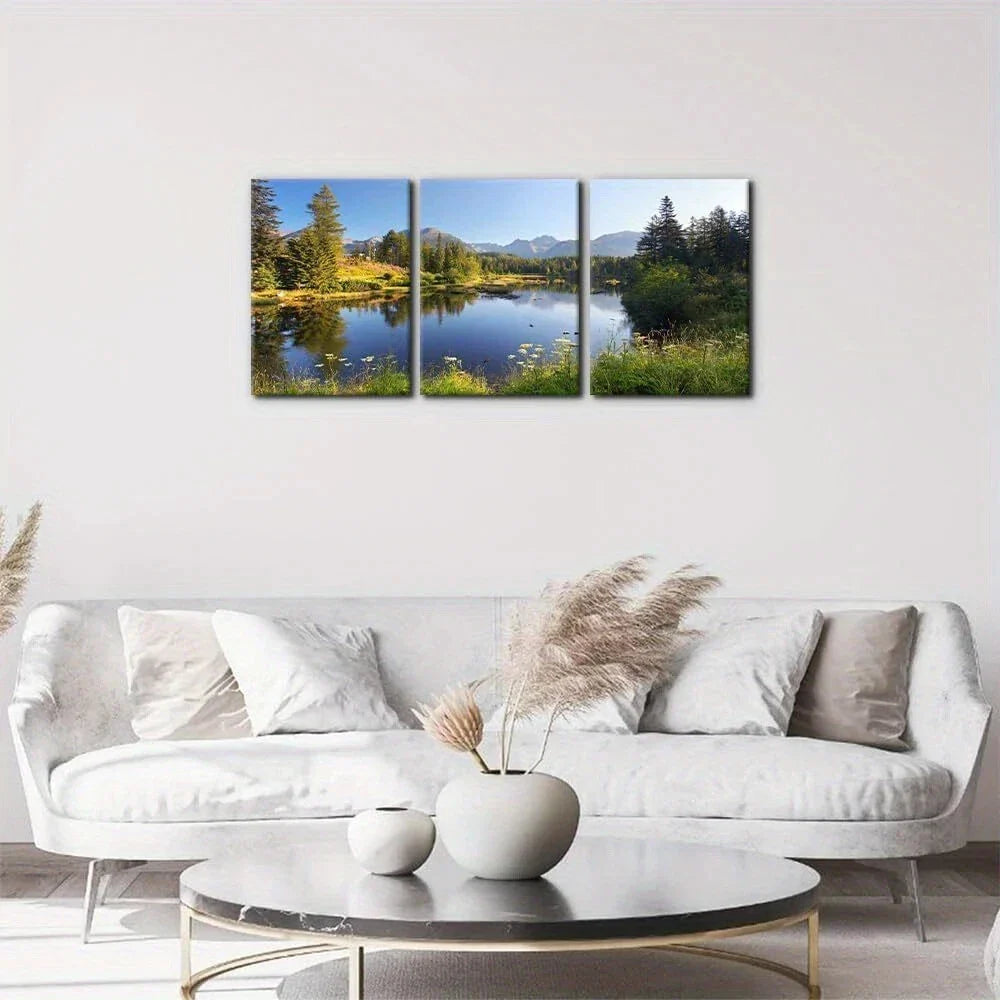 3pcs Nature Mountain and Lake Metal Print Ready to Hang Art