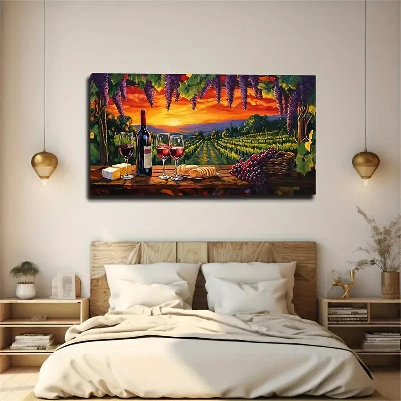 Bohemian Modern Art Deco Wine Wall Art Canvas Office Home Room Framed 120x60cm