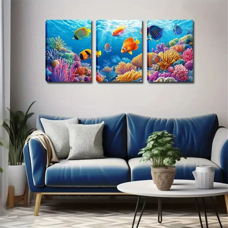 3pcs Colorful Fish of the Sea Wall Art Set Canvas Framed 40x60cm - High Quality Print 100% Australian Made Wall Canvas Ready to Hang