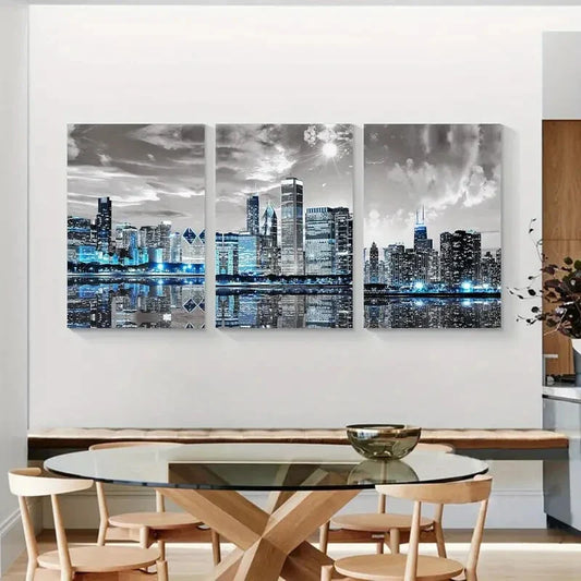 3pcs Modern City Pictures Night Scene Metal Print Ready to Hang Art