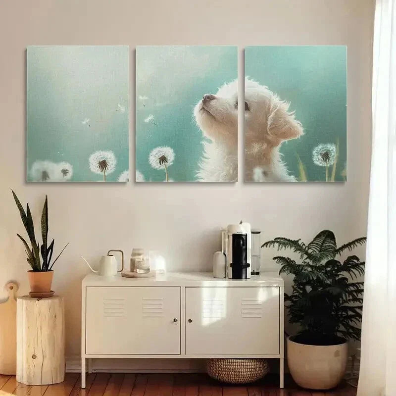 3pcs Cute White Puppy Metal Print Ready to Hang Art