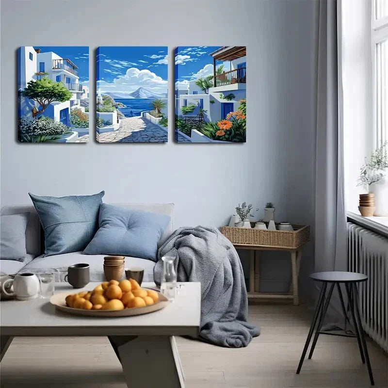 3pcs Beautiful Scenery Of Santorini Island Wall Art Set Canvas Framed 40x60cm - High Quality Print 100% Australian Made Wall Canvas Ready to Hang
