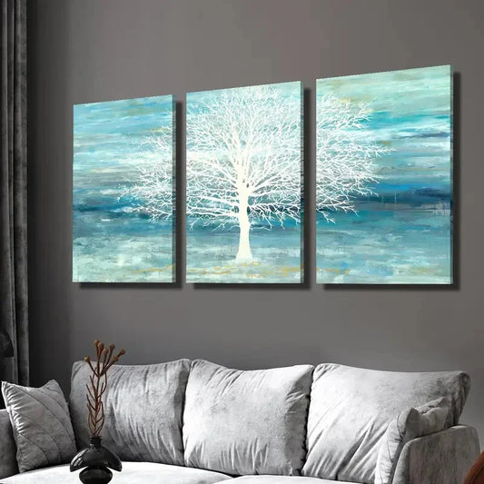 3pcs Abstract cyan and blue landscape painting Wall Art Set Canvas Framed 40x60cm - High Quality Print 100% Australian Made Wall Canvas Ready to Hang