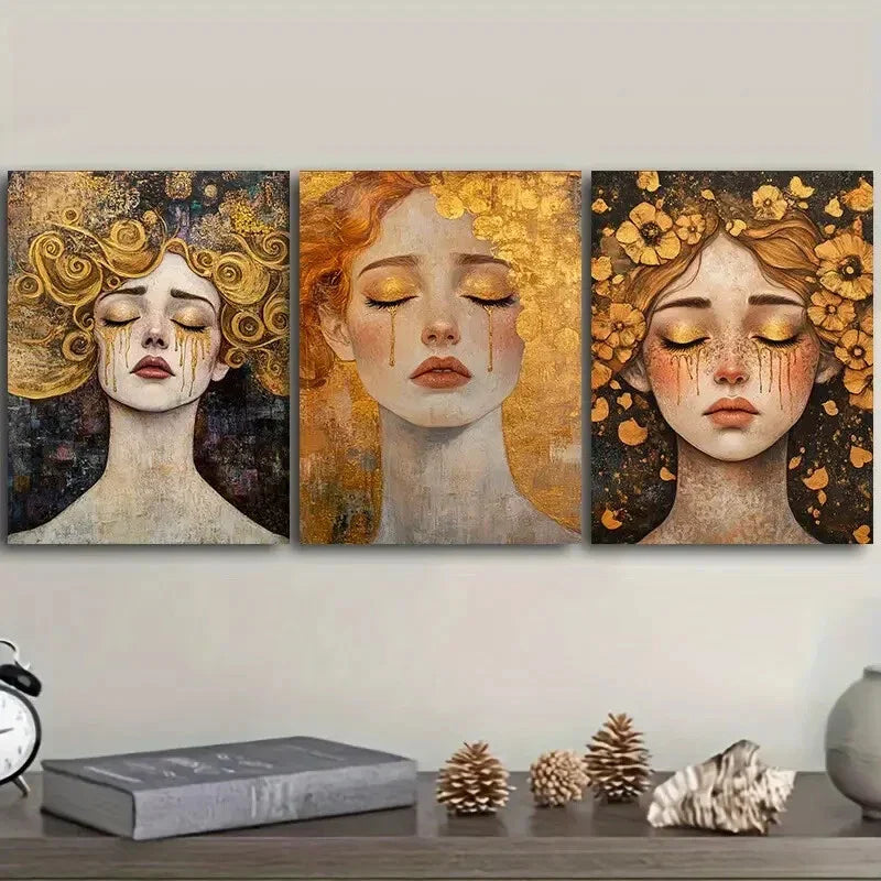 3pcs Girl in tears ( Wall Art Set Canvas Framed 40x60cm - High Quality Print 100% Australian Made Wall Canvas Ready to Hang