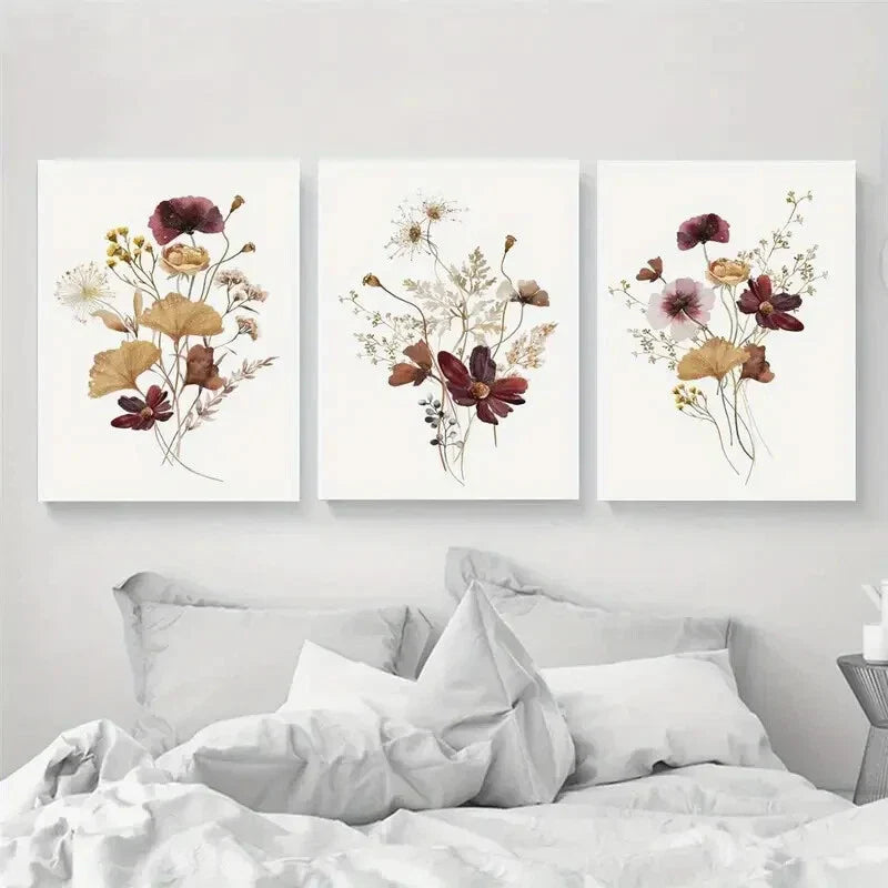 3pcs Wildflower Watercolor Flowers Metal Print Ready to Hang Art
