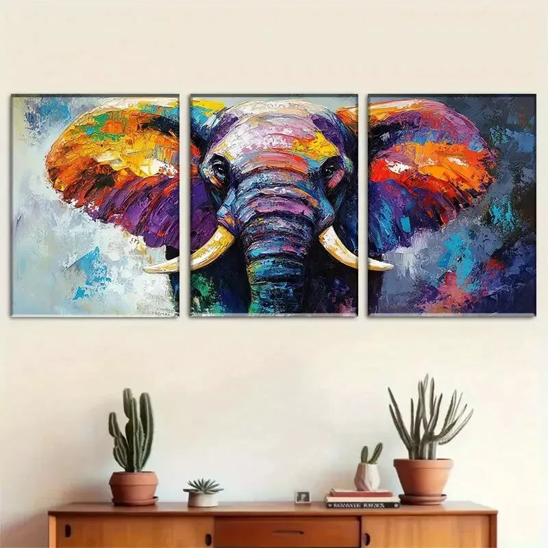 3pcs modern Colorful Elephant Wall Art Set Canvas Framed 40x60cm - High Quality Print 100% Australian Made Wall Canvas Ready to Hang