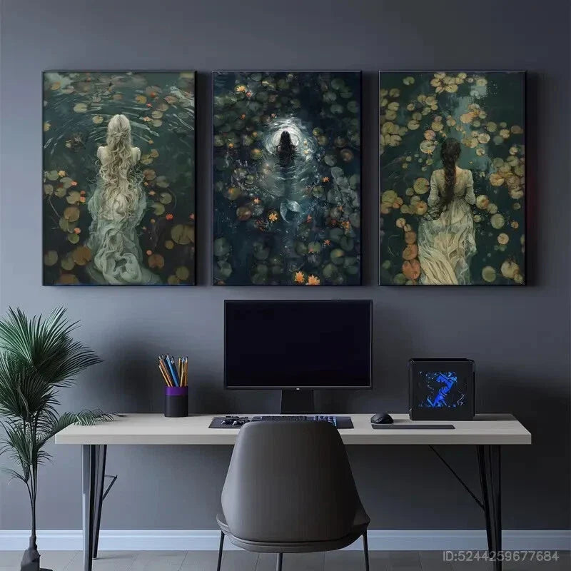 3pcs Victorian Mural Dark Cottle Style Vintage Metal Print Ready to Hang Art
