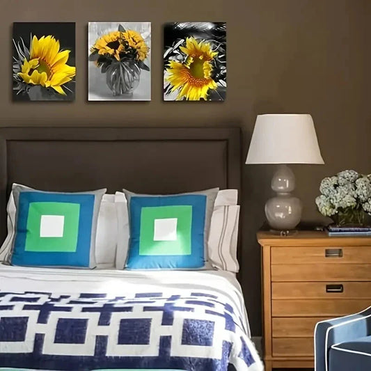 3pcs Modern Black And White FloralMetal Print Ready to Hang Art