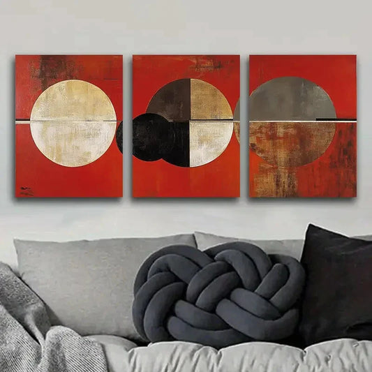 3pcs Abstract art painting of circles and rings Metal Print Ready to Hang Art