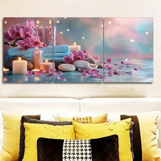 3pcs Spa candle Floral Wall Art Set Canvas Framed 40x60cm - High Quality Print 100% Australian Made Wall Canvas Ready to Hang
