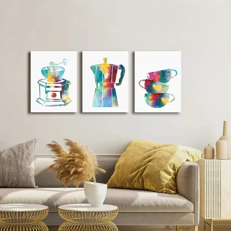3pcs Colorful Minimalist Kitchen Dining Room Canvas Framed 40x60cm - High Quality Print 100% Australian Made Wall Canvas Ready to Hang